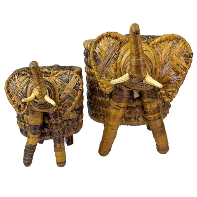 Handcrafted Banana Fiber Safari Animal Elephant Basket - Medium