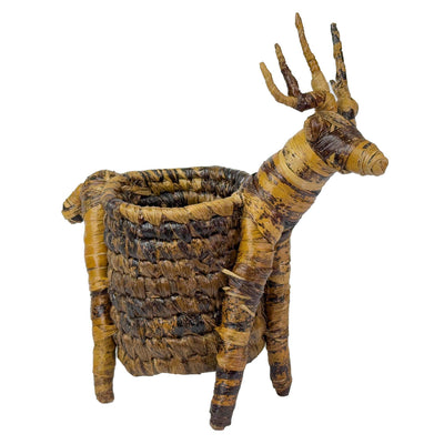 Handcrafted Banana Fiber Reindeer Basket - Medium