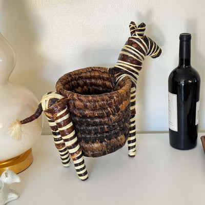 Handcrafted Banana Fiber Safari Animal Zebra Basket - Large