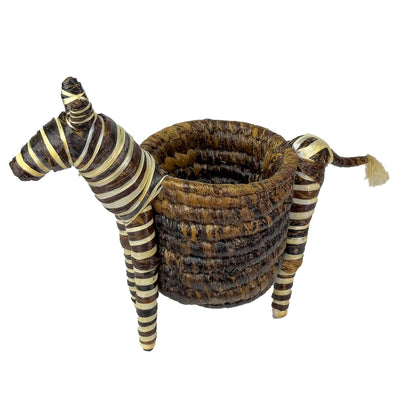 Handcrafted Banana Fiber Safari Animal Zebra Basket - Large