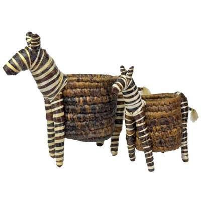 Handcrafted Banana Fiber Safari Animal Zebra Basket - Large