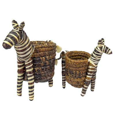 Handcrafted Banana Fiber Safari Animal Zebra Basket - Medium