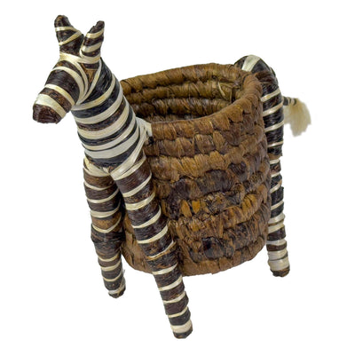 Handcrafted Banana Fiber Safari Animal Zebra Basket - Medium