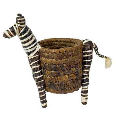 Handcrafted Banana Fiber Safari Animal Zebra Basket - Medium