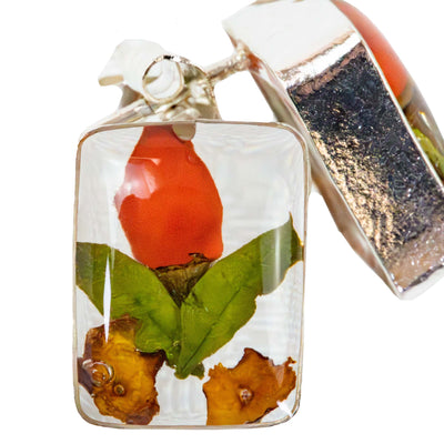 Pink Pressed Flower Rectangle Stud Earrings