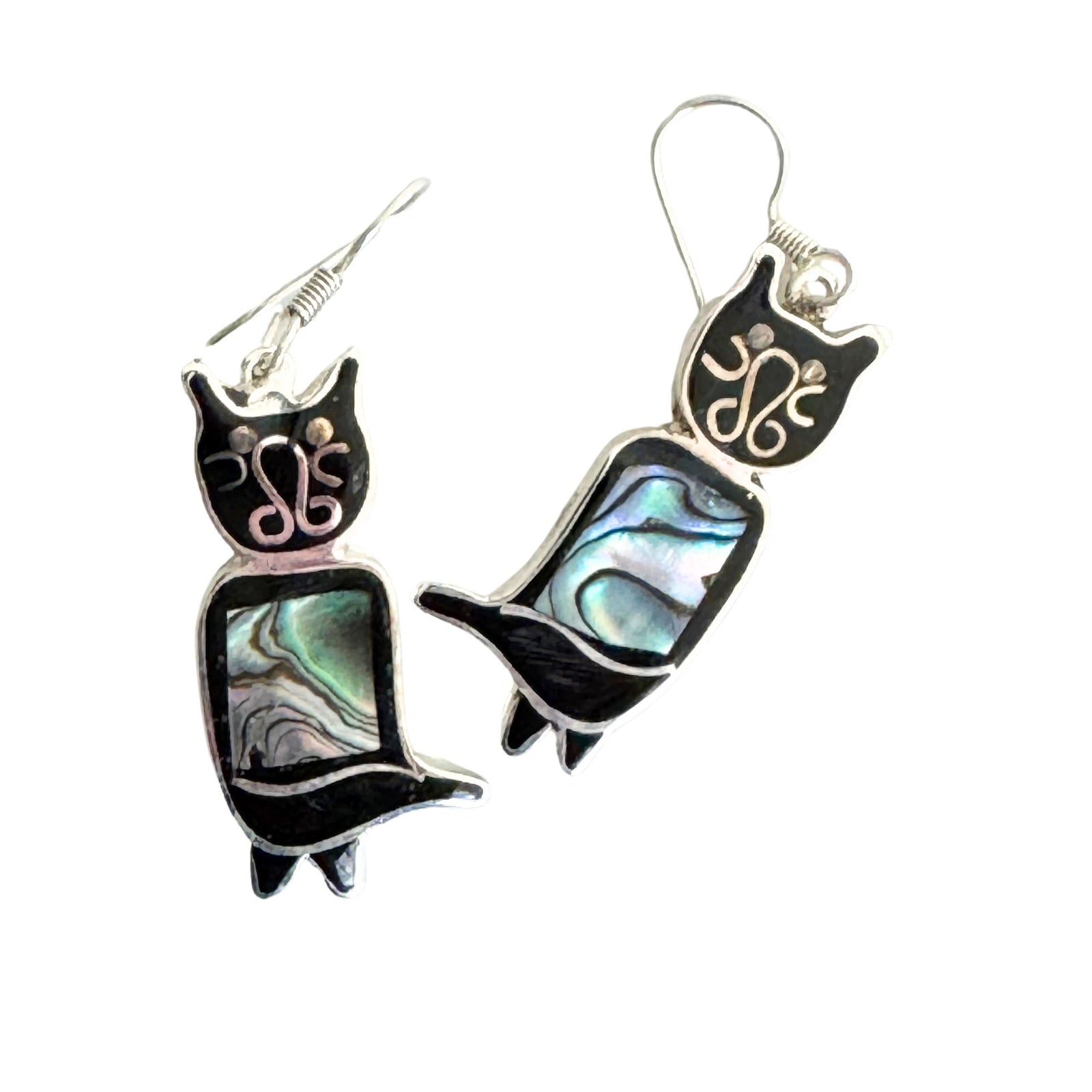 Alpaca Silver Abalone Kitty Cat Earrings
