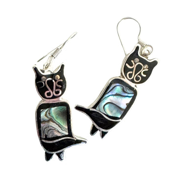 Alpaca Silver Abalone Kitty Cat Earrings