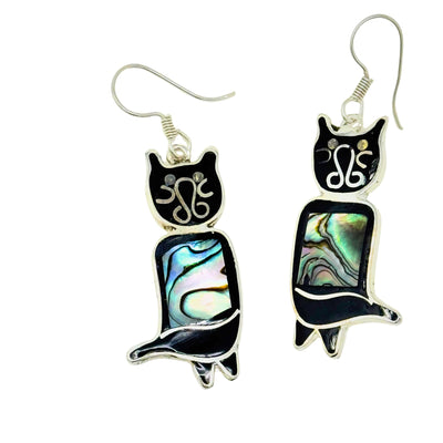 Alpaca Silver Abalone Kitty Cat Earrings