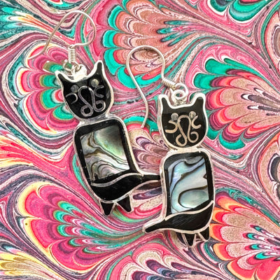 Alpaca Silver Abalone Kitty Cat Earrings