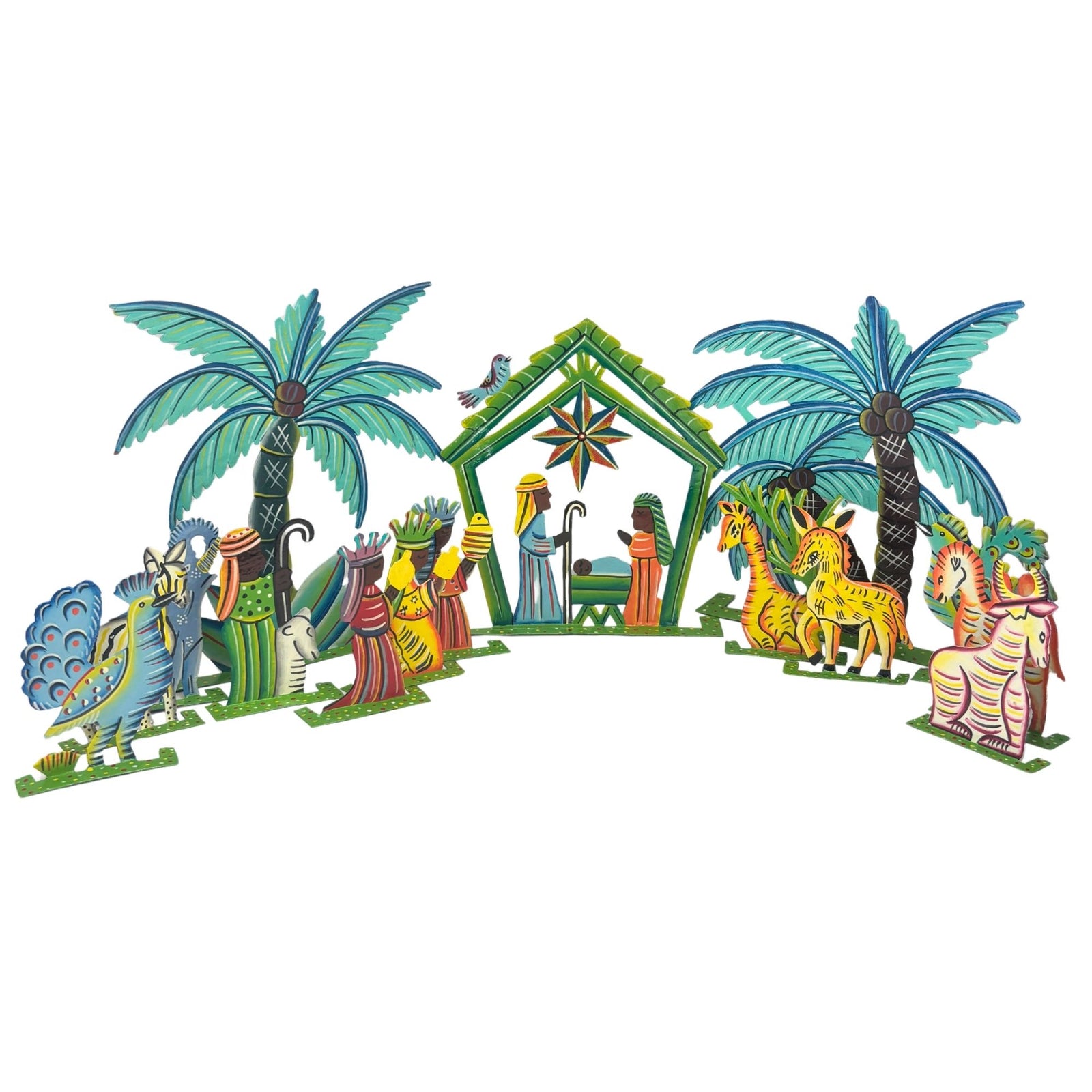 Nativity Set, Steel Drum Metal Art from Haiti (15 piece)