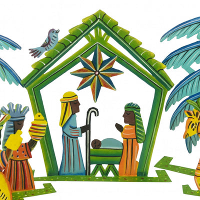 Nativity Set, Steel Drum Metal Art from Haiti (15 piece)