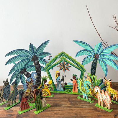 Nativity Set, Steel Drum Metal Art from Haiti (15 piece)