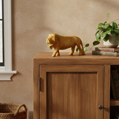 CLOSEOUT - Kenya Hand-Carved  Wood Lion Safari Animal – Medium