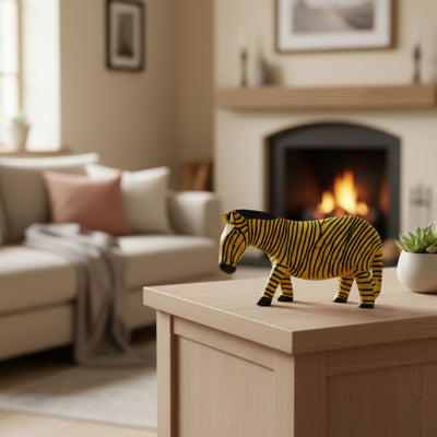 CLOSEOUT - Kenya Hand-Carved  Wood Zebra Safari Animal – Medium