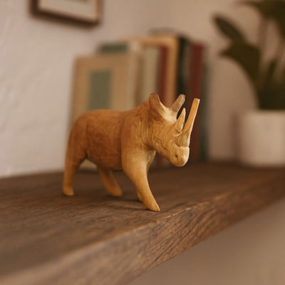 CLOSEOUT - Kenya Hand-Carved  Wood Rhinocerous Safari Animal – Medium