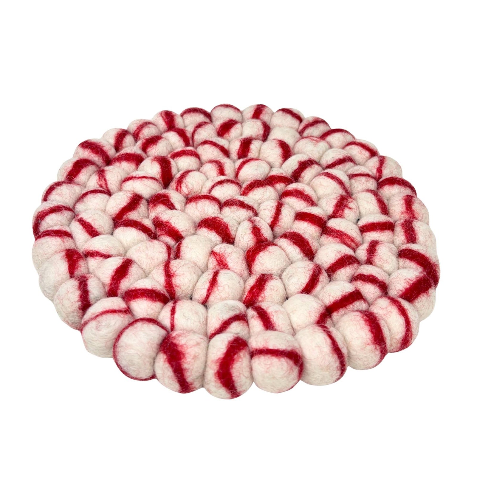 Felt Ball Trivet: Round,  Peppermint Christmas Trivet