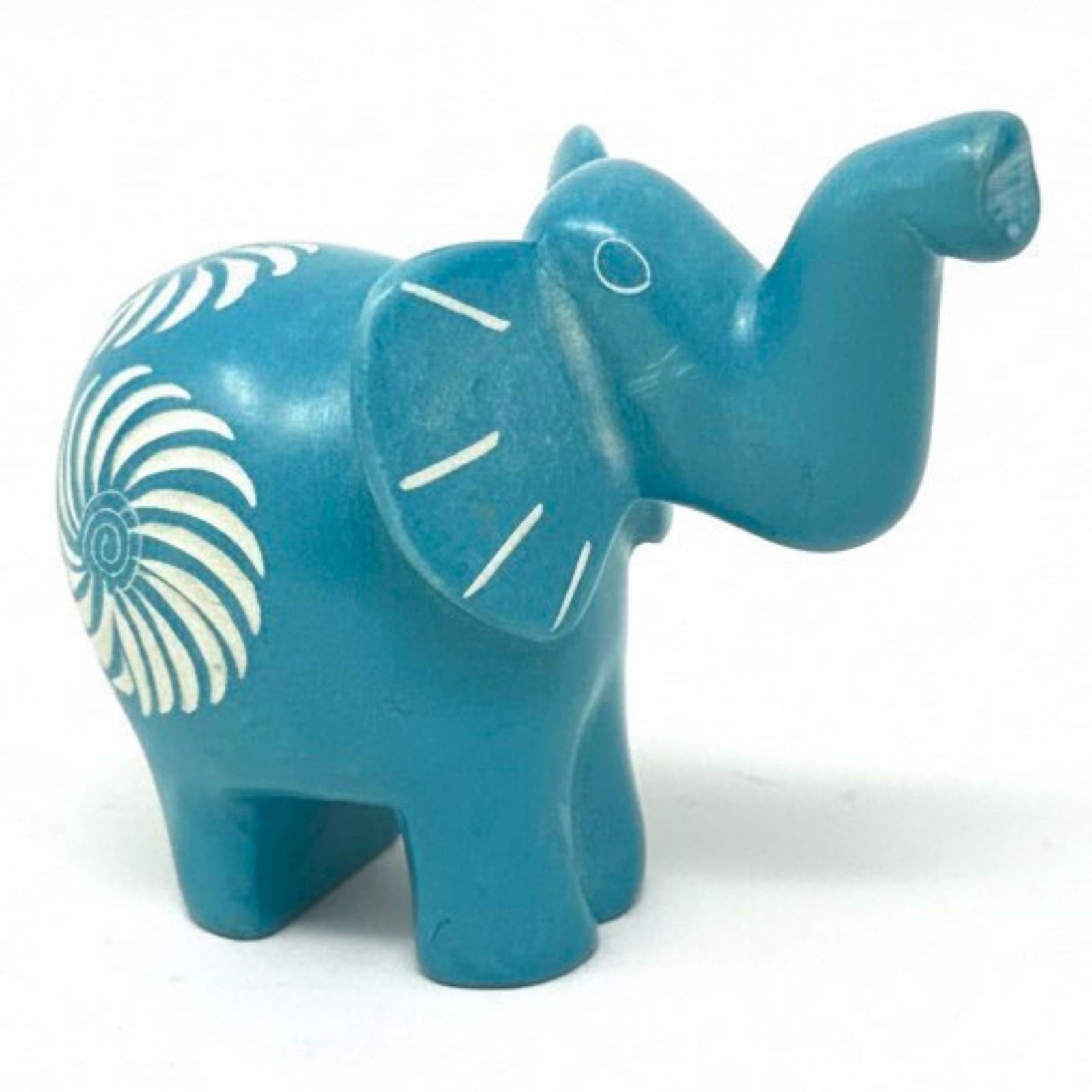 Soapstone Elephant - Trunk Up - Turquoise