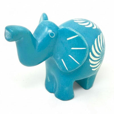 Soapstone Elephant - Trunk Up - Turquoise