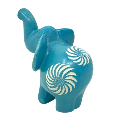 Soapstone Elephant - Trunk Up - Turquoise
