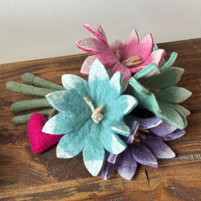 PACK OF 10 -  Handmade Felt Flower Spring Light-Kissed Petals