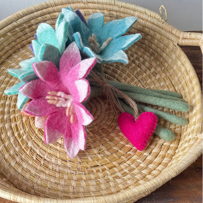 PACK OF 10 -  Handmade Felt Flower Spring Light-Kissed Petals