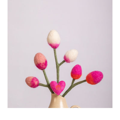 Handmade Tulip Felt Bouquet with Heart Charm -  Pink