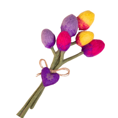 Handmade Tulip Felt Bouquet with Heart Charm - Garden Mix