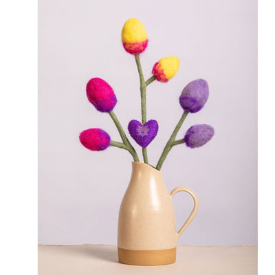 Handmade Tulip Felt Bouquet with Heart Charm - Garden Mix