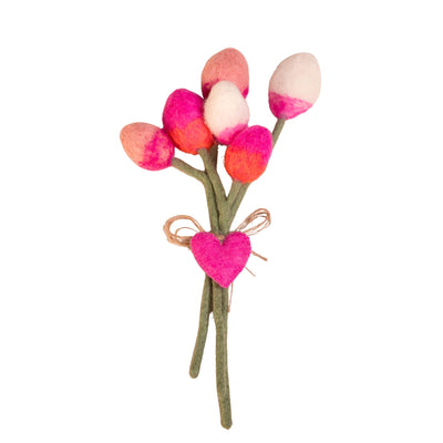 Handmade Tulip Felt Bouquet with Heart Charm -  Pink