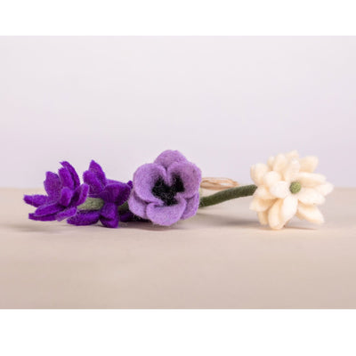 Handmade Mixed Felt Bouquet with Tulip Stem & Heart Charm – Lavender