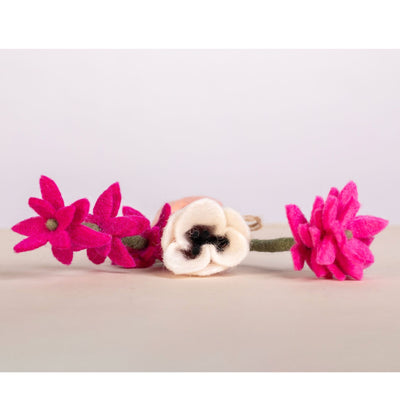 Handmade Mixed Felt Bouquet with Tulip Stem & Heart Charm – White with Pink Accent