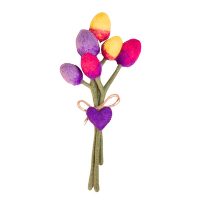 ***PACK OF 5*** Handmade Tulip Felt Bouquet with Heart Charm - Garden Mix