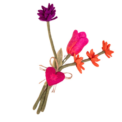 ***PACK OF 5*** Handmade Mixed Felt Bouquet with Tulip Stem & Heart Charm – Pink