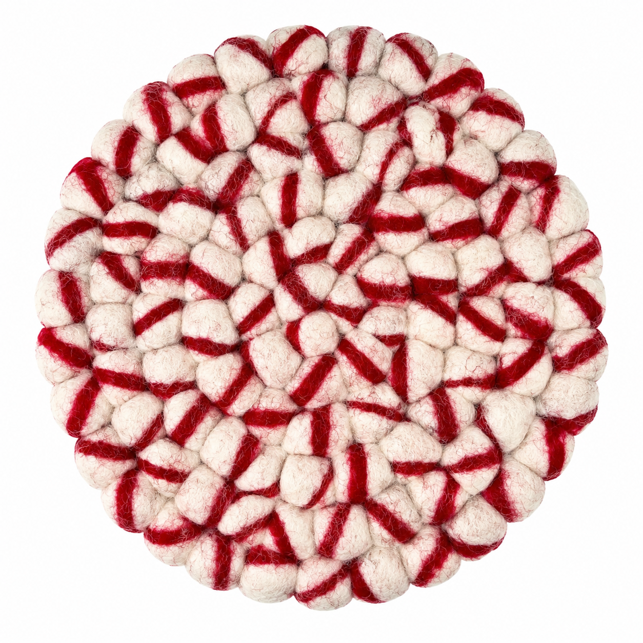 Felt Ball Trivet: Round,  Peppermint Christmas Trivet