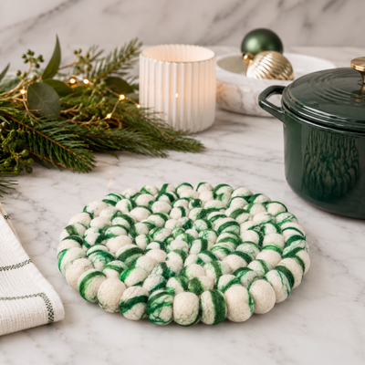 Felt Ball Trivet: Round,  Peppermint Spearmint Trivet