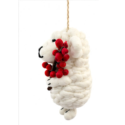 Sheep with Holly Berries Felt Ornament