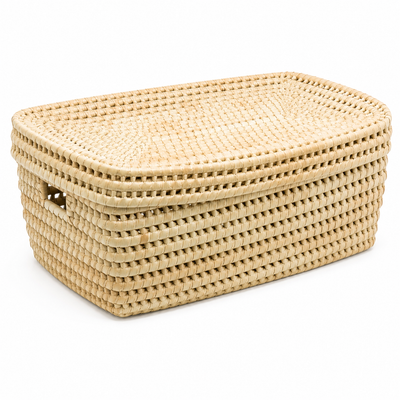 Kenya - Handles + Lidded Rectangular Organizer Basket