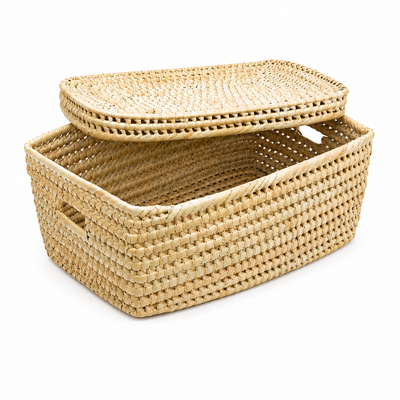 Kenya - Handles + Lidded Rectangular Organizer Basket