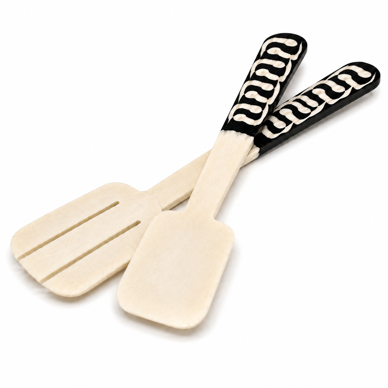 Handmade Kenyan Batik Bone Salad Servers, 12-Inch