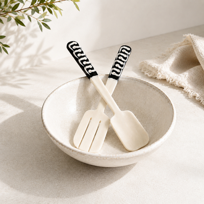 Handmade Kenyan Batik Bone Salad Servers, 12-Inch