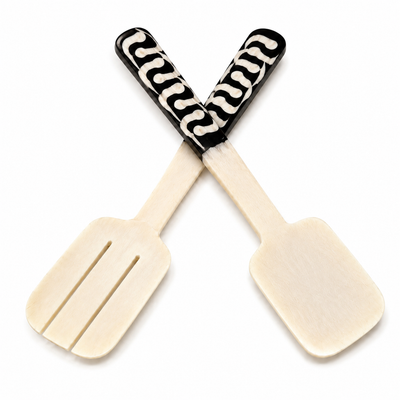 Handmade Kenyan Batik Bone Salad Servers, 12-Inch