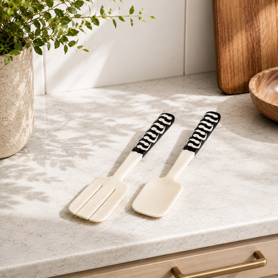 Handmade Kenyan Batik Bone Salad Servers, 12-Inch