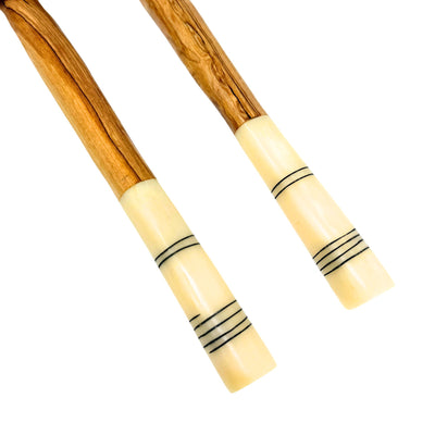 Olive Wood Serving Set with Bone Handles, White Handle Simple Batik