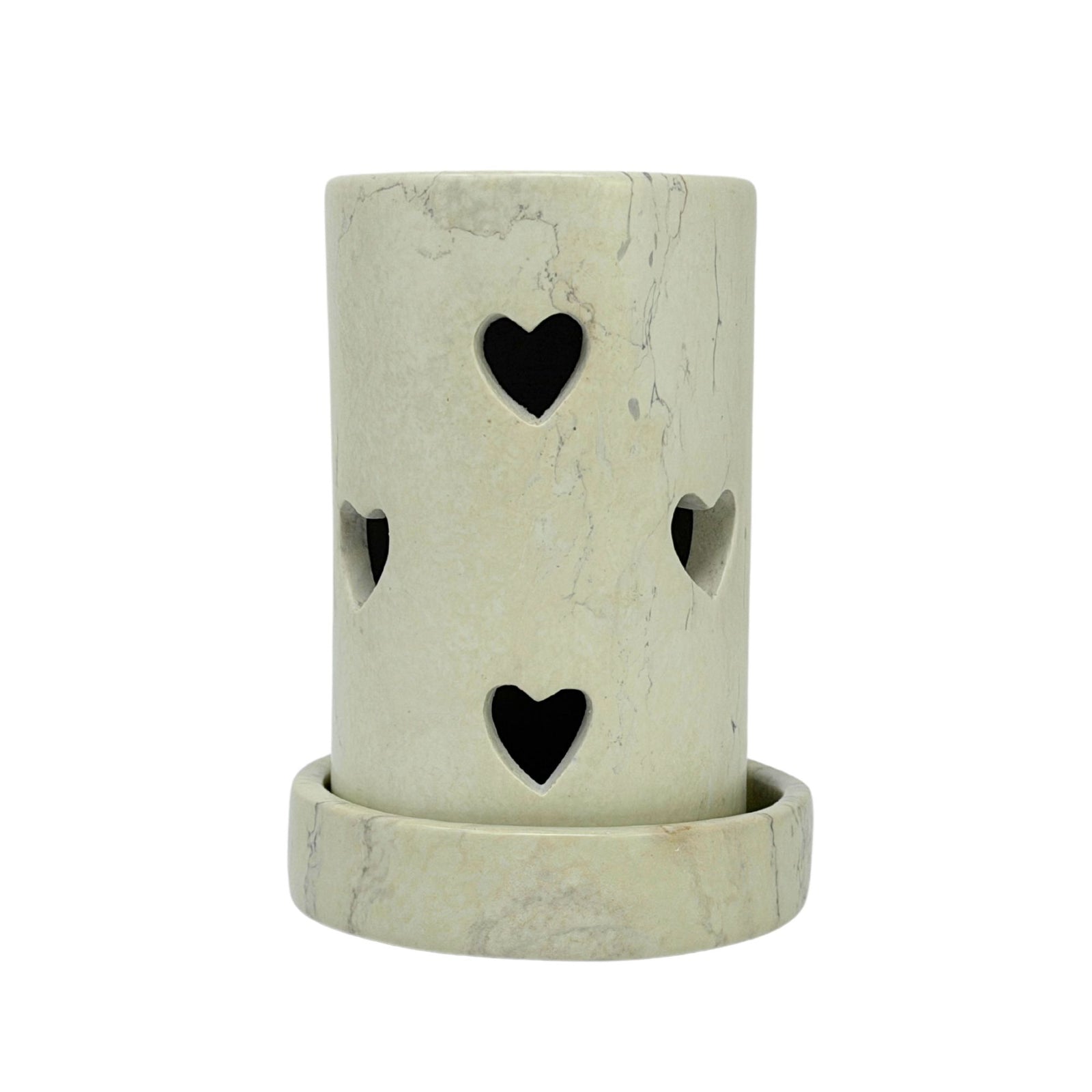 Hand-Carved  Soapstone Heart Tealight Holder with Secret Giraffe Carving
