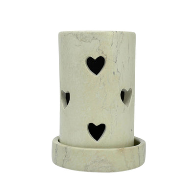 Hand-Carved  Soapstone Heart Tealight Holder with Secret Giraffe Carving