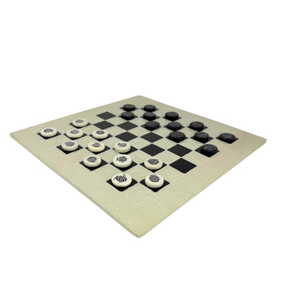 Soapstone Hand-Carved Checker Set with Decorative Fish