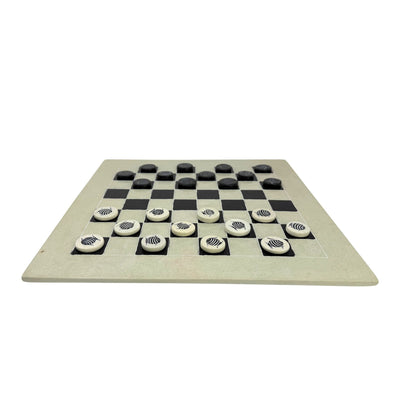 Soapstone Hand-Carved Checker Set with Decorative Fish