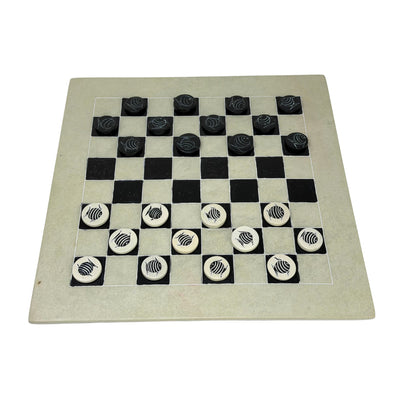 Soapstone Hand-Carved Checker Set with Decorative Fish