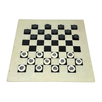 Soapstone Hand-Carved Checker Set with Decorative Fish