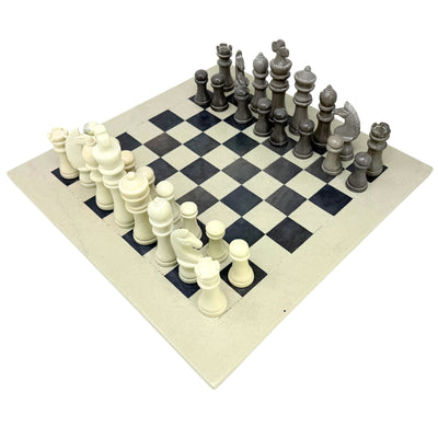 Soapstone Hand-Carved Traditional Chess Set - Grey/Natural Stone